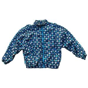 💎 Vintage Aviat Sportif Windbreaker Jacket 🔷 Blue Houndstooth Retro Zip Track L
